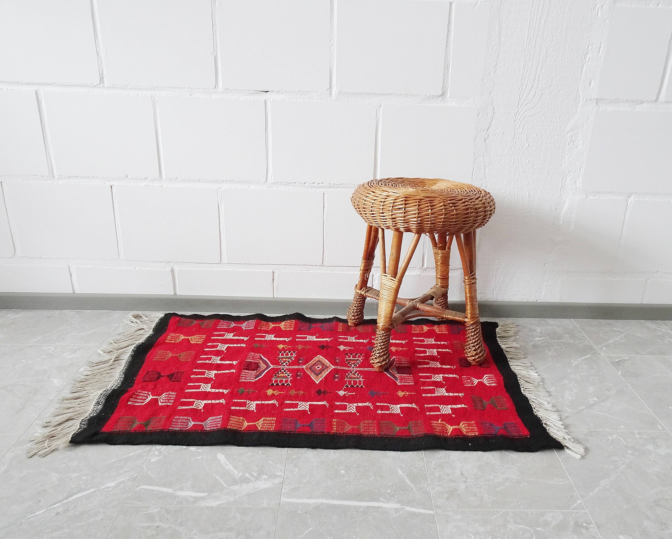Tapis en laine tissé à la main avec motif d'alpaga de lama 64x102cm