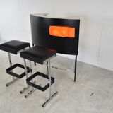 Vintage illuminated bar with stools, 1970s