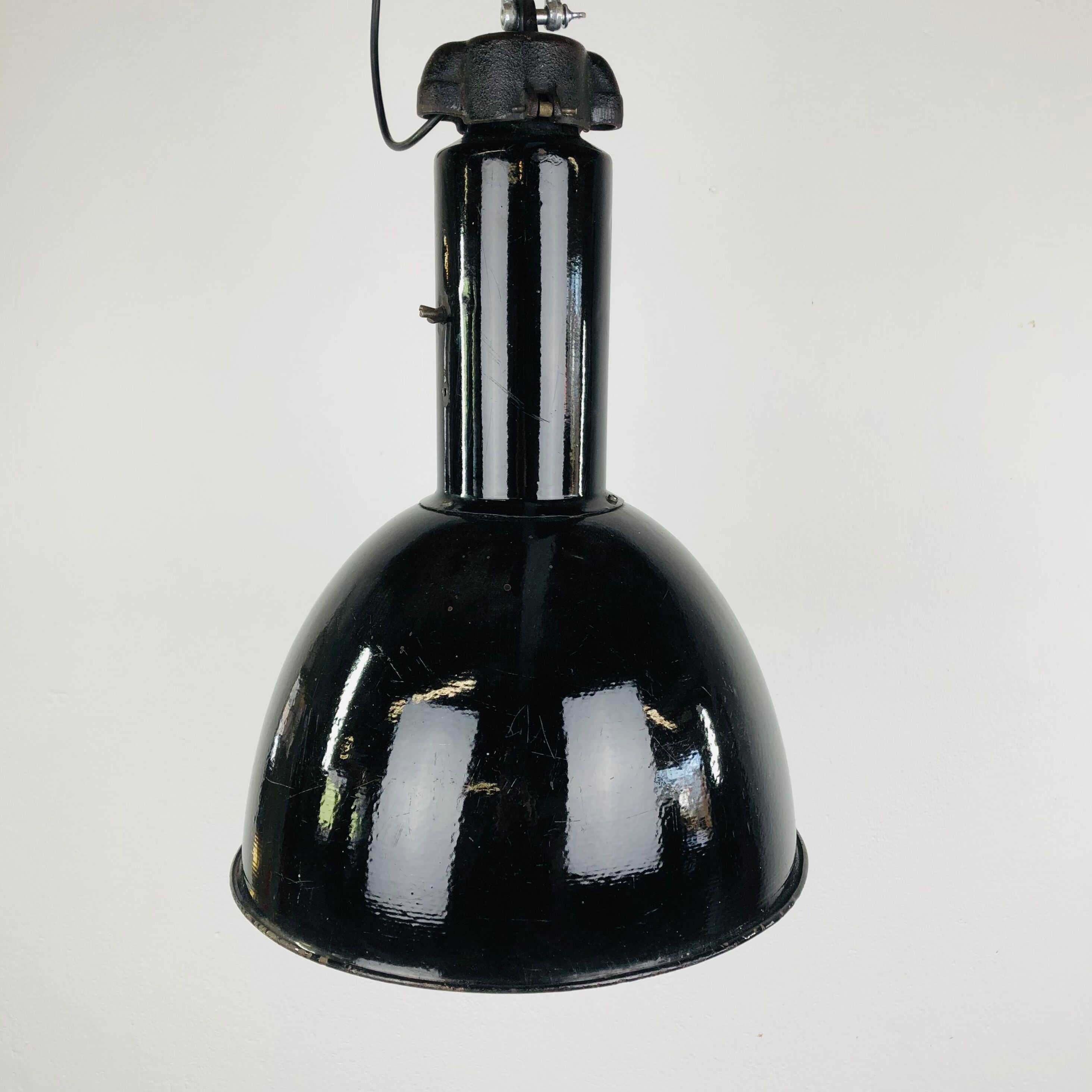 Large black enamelled factory lamp by elektrovit