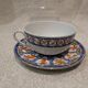 Tasse et sous tasse à dejeuner 35cl porcelaine Christofle ginkgo bleu