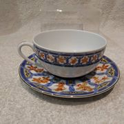 Christofle blue ginkgo porcelain breakfast cup and saucer, 35cl