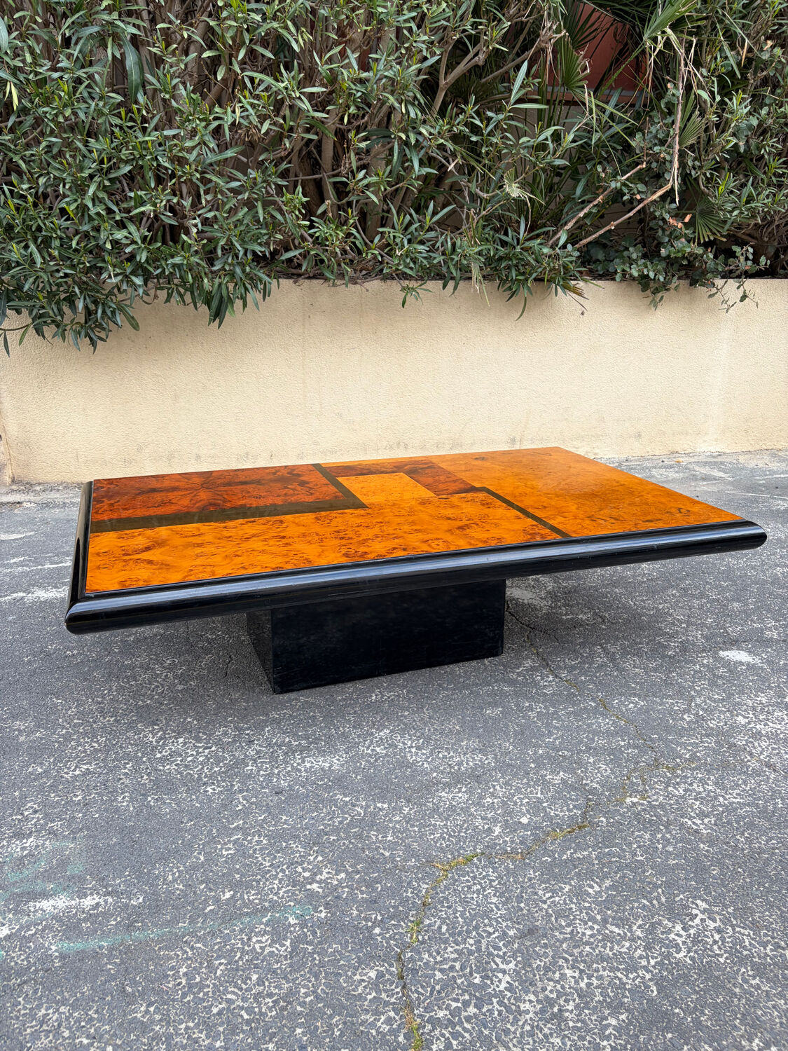 70s elm burl coffee table