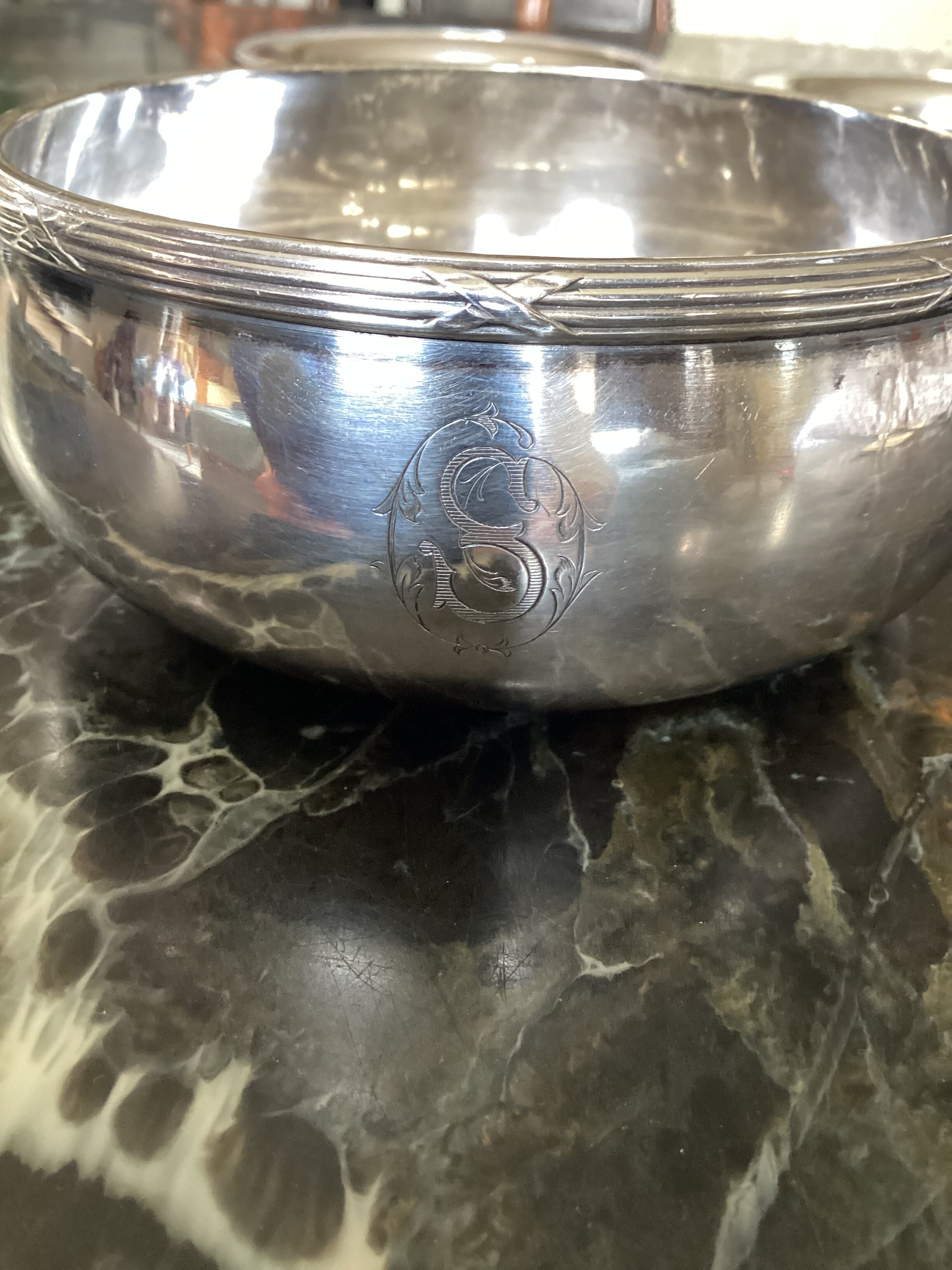 Old white silver metal cup Christofle numbered dimension