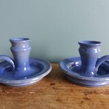 Stoneware candlesticks signed artisanal ceramics