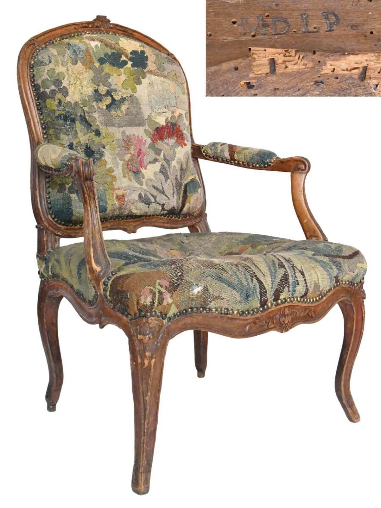 Louis XV period cabriolet armchair stamped MDLP by Martin Delaporte