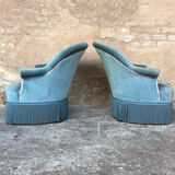 Pair of toad armchairs in blue velvet