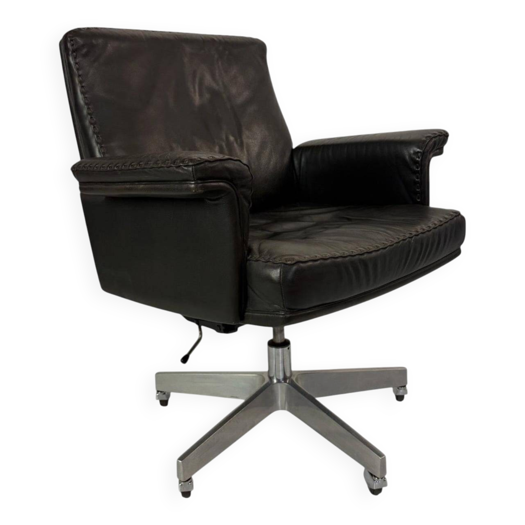 Vintage Leather Swivel Armchair De Sede DS 35, Switzerland, 1970s