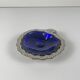 Vide poche / beurrier ouvert coquillage en métal couleur argenté et insert verre bleu, 1970