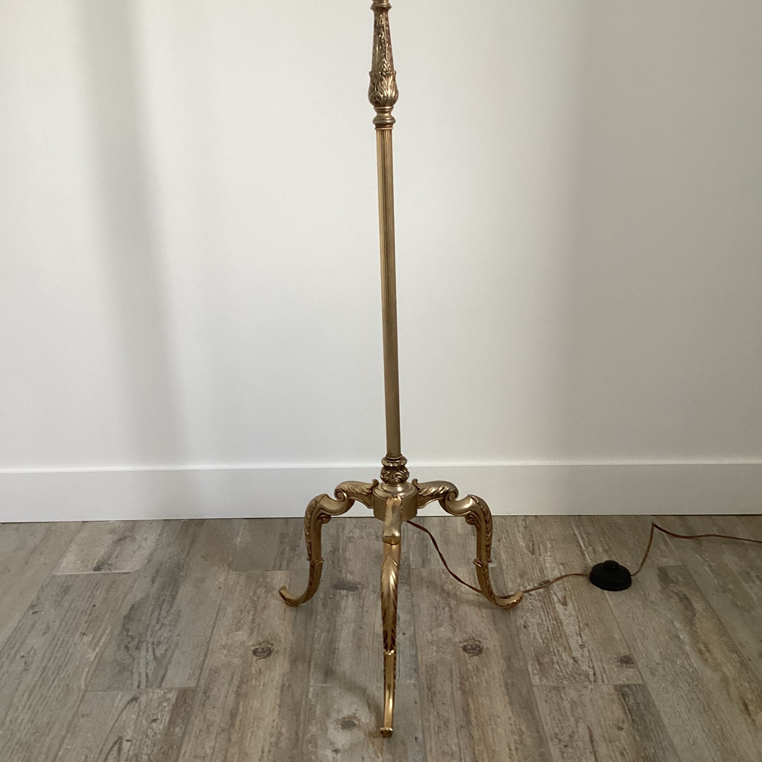 Vintage golden brass tripod floor lamp