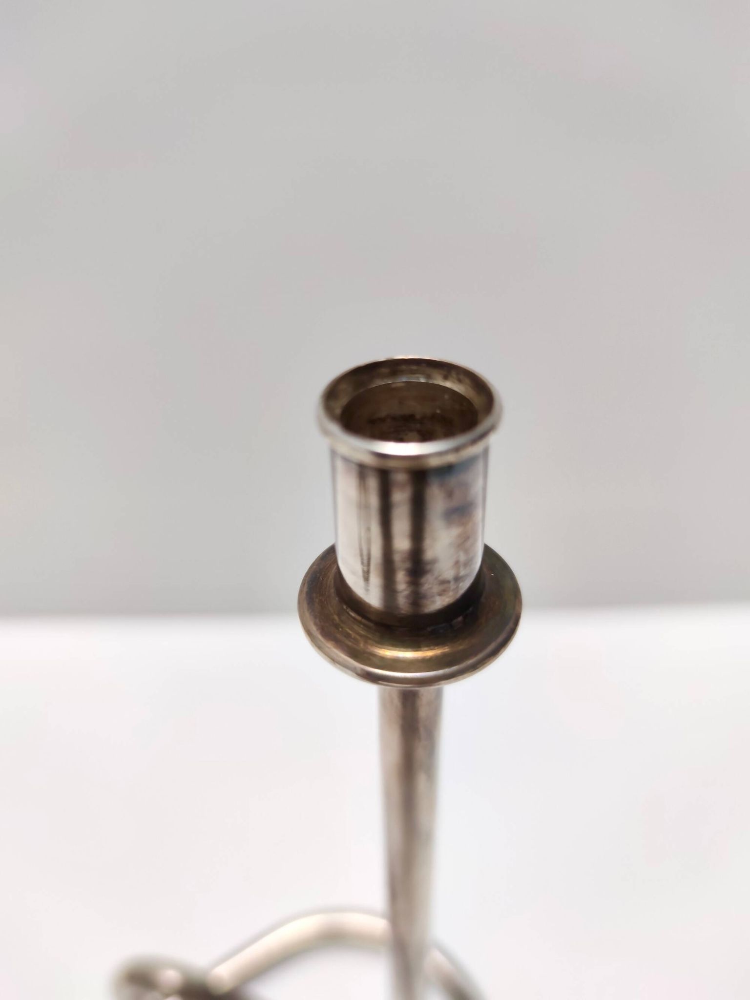 Minimalist Pair of Silver Plated Metal Candleholders in the Style of Sabattini