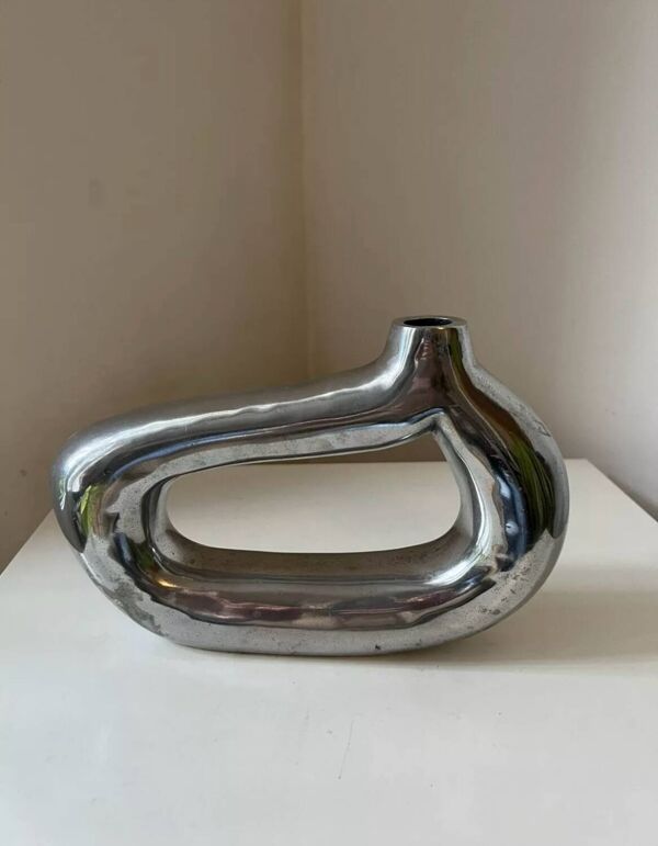 Vase soliflore modernist aluminium asymétrique Vintage 1970