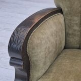 1950s, Danish relax armchair, green furniture velour, beech wood.