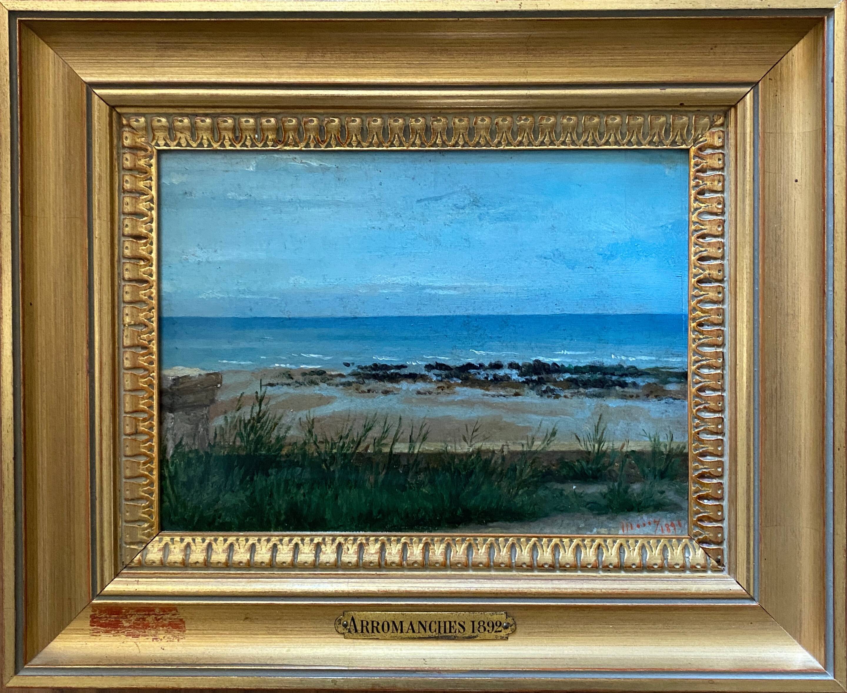 Painting "Beach in Arromanches" signed 1891 signed Marine normandie