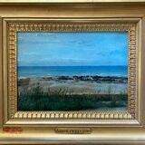 Tableau "Plage à Arromanches" signé 1891 signé Marine normandie