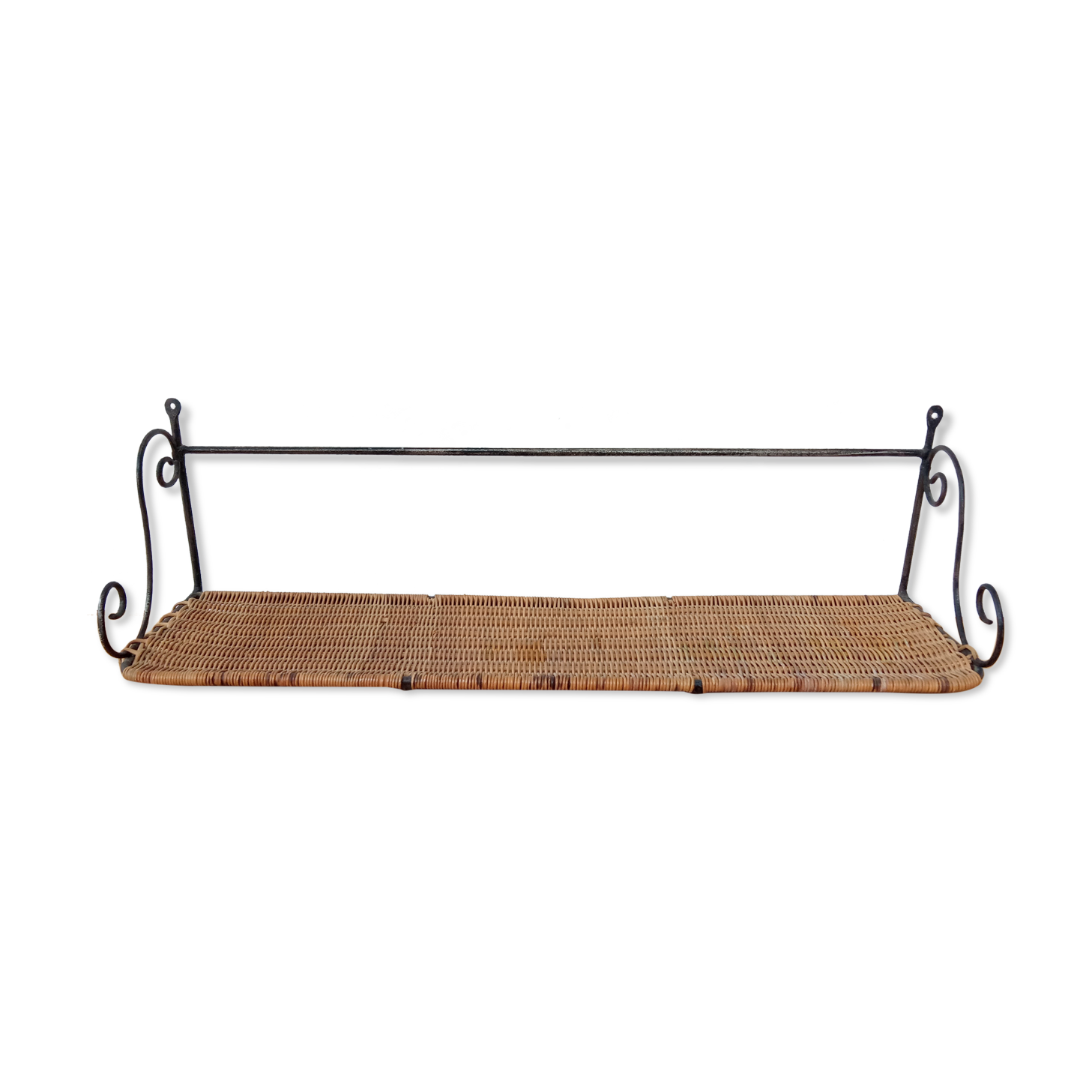 Vintage metal and rattan shelf