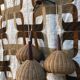 Suspension 3 arms rattan and teak vintage 60s