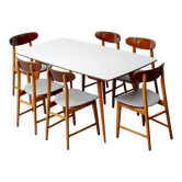 Ensemble de salle à manger vintage avec 6 chaises en bois des années 1960, modernisme.