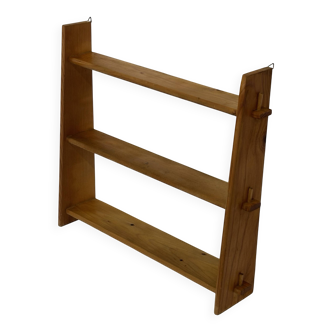 Vintage wooden wall shelve rack bookshelf in pinewood minimalist design