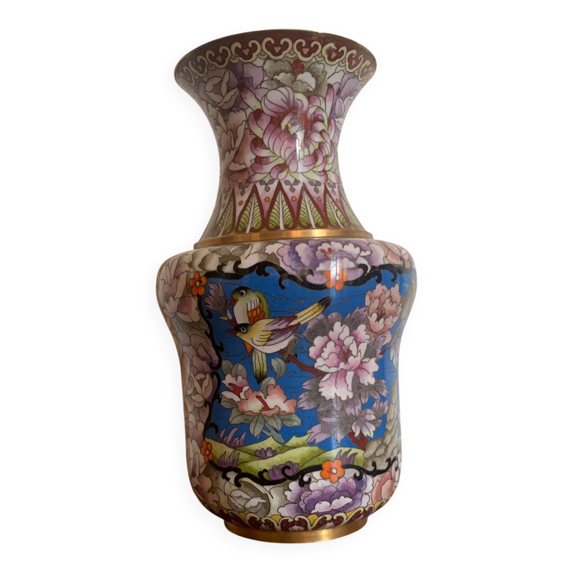 Vase chinois à décor de pivoines et oiseaux – XXe siècle