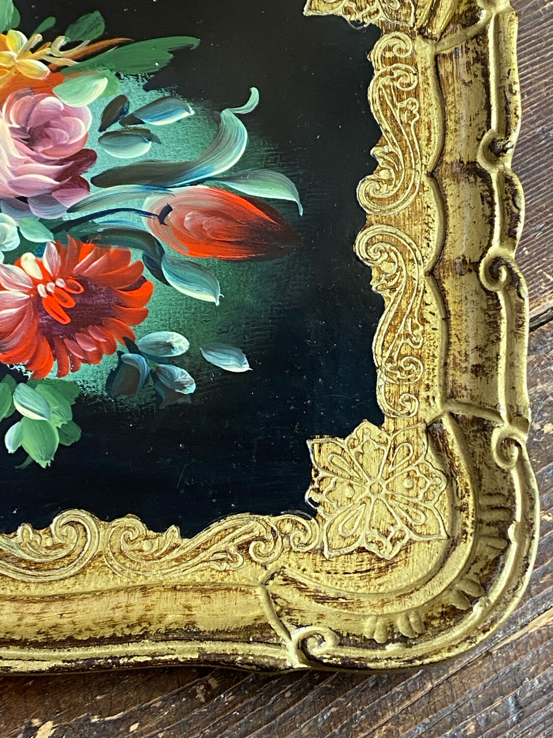 Wooden platter, hand-painted decoration