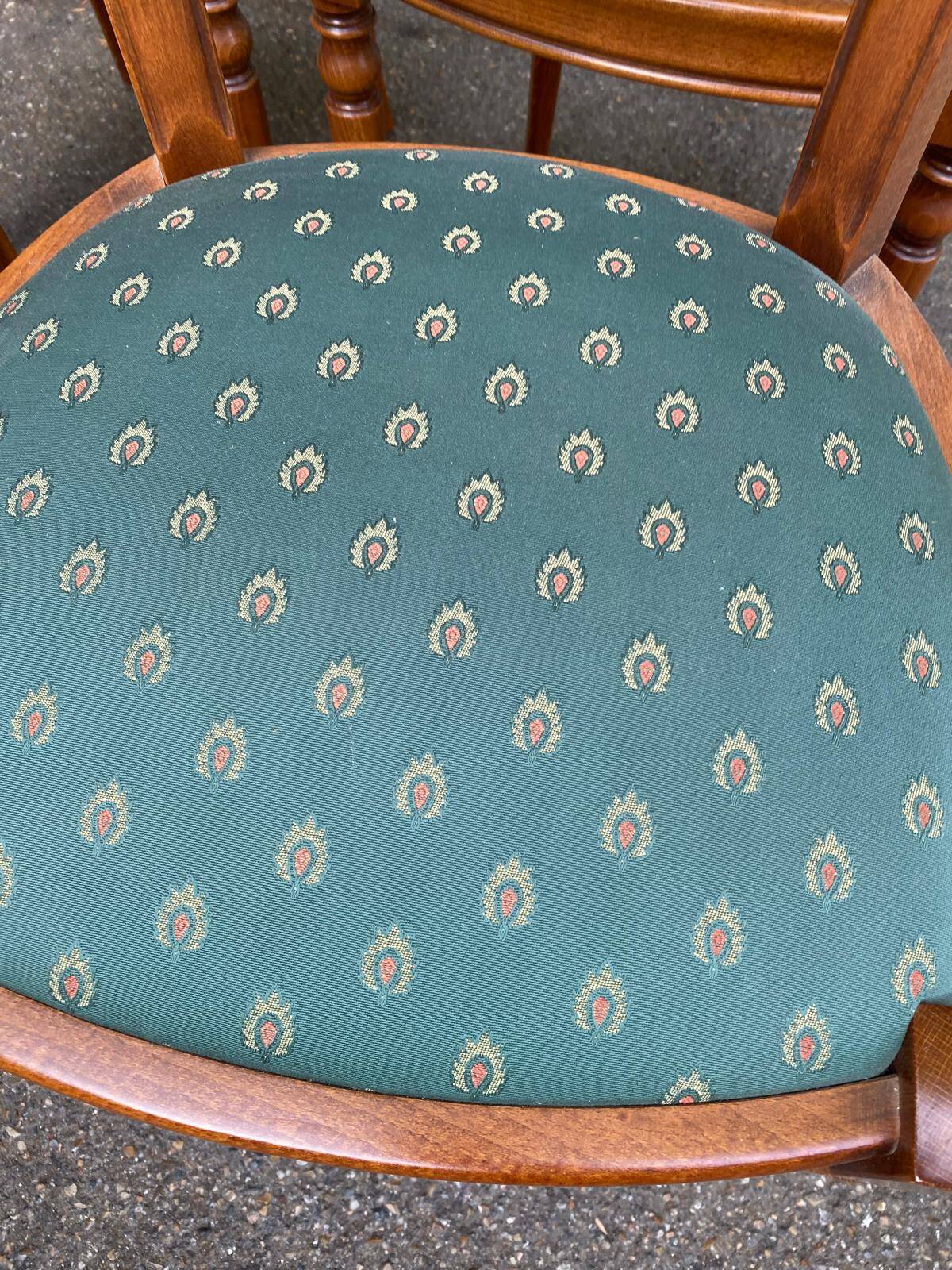 4 solid wood dining chairs with green fabric Louis Philippe 198