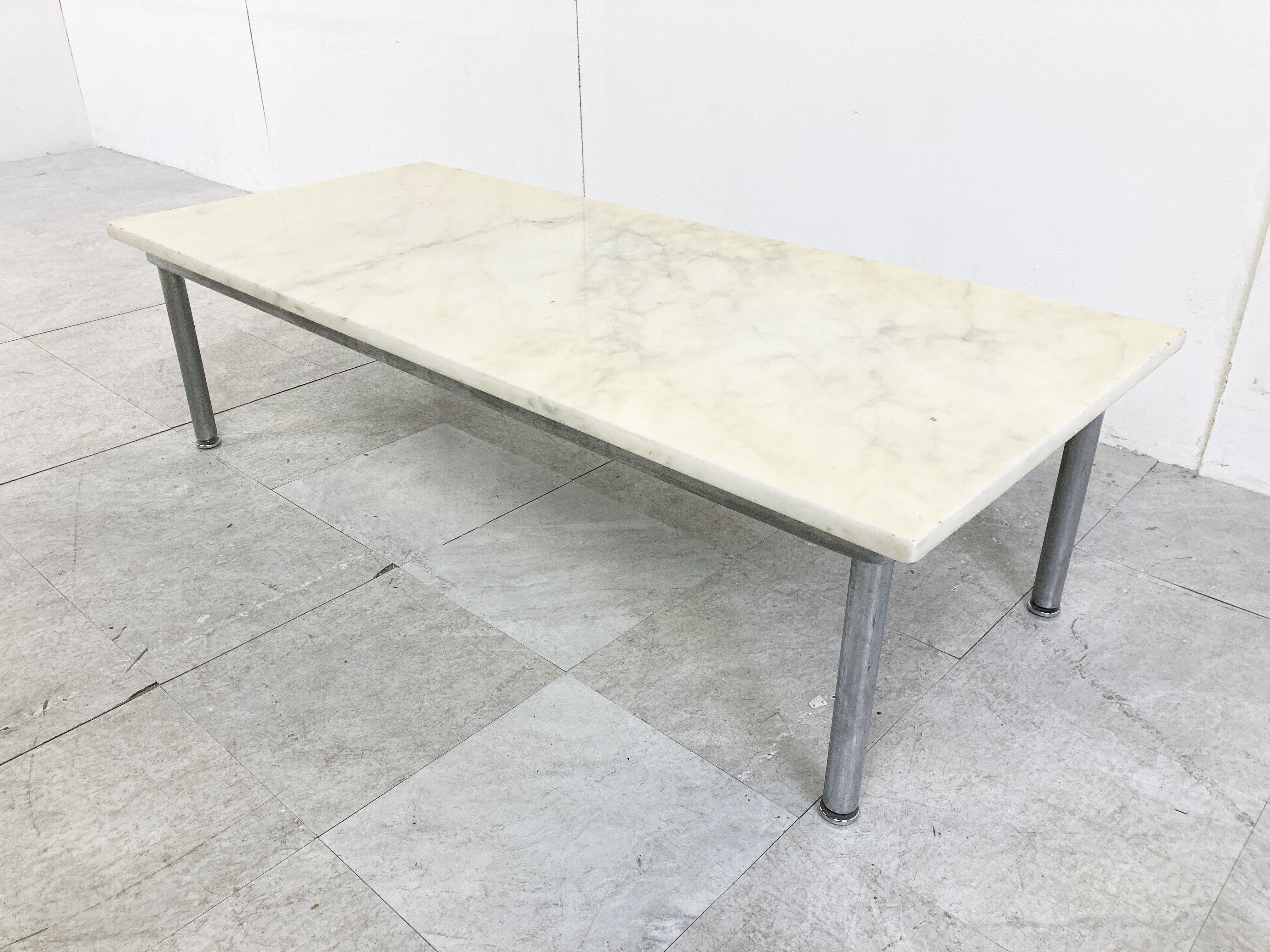 Vintage white marble coffee table, 1960s