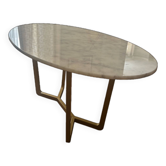 Table à manger ovale en marbre ibiza blanc 160x90x75