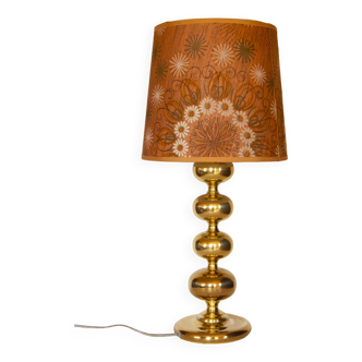 Large brass table lamp with with shade from Frandsen Denmark. Retro "stacked ball" design 1960s.