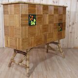Rattan & ceramic bar attributed to Audoux Minet