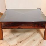 Scandinavian coffee table Mobelintarsia – Rosewood & smoked glass – 1960s