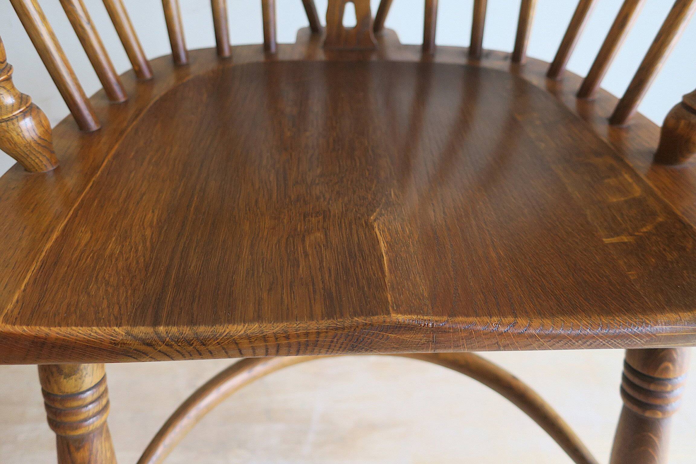 Mid century solid oak lyre-back Windsor elbow armchair, 1960s