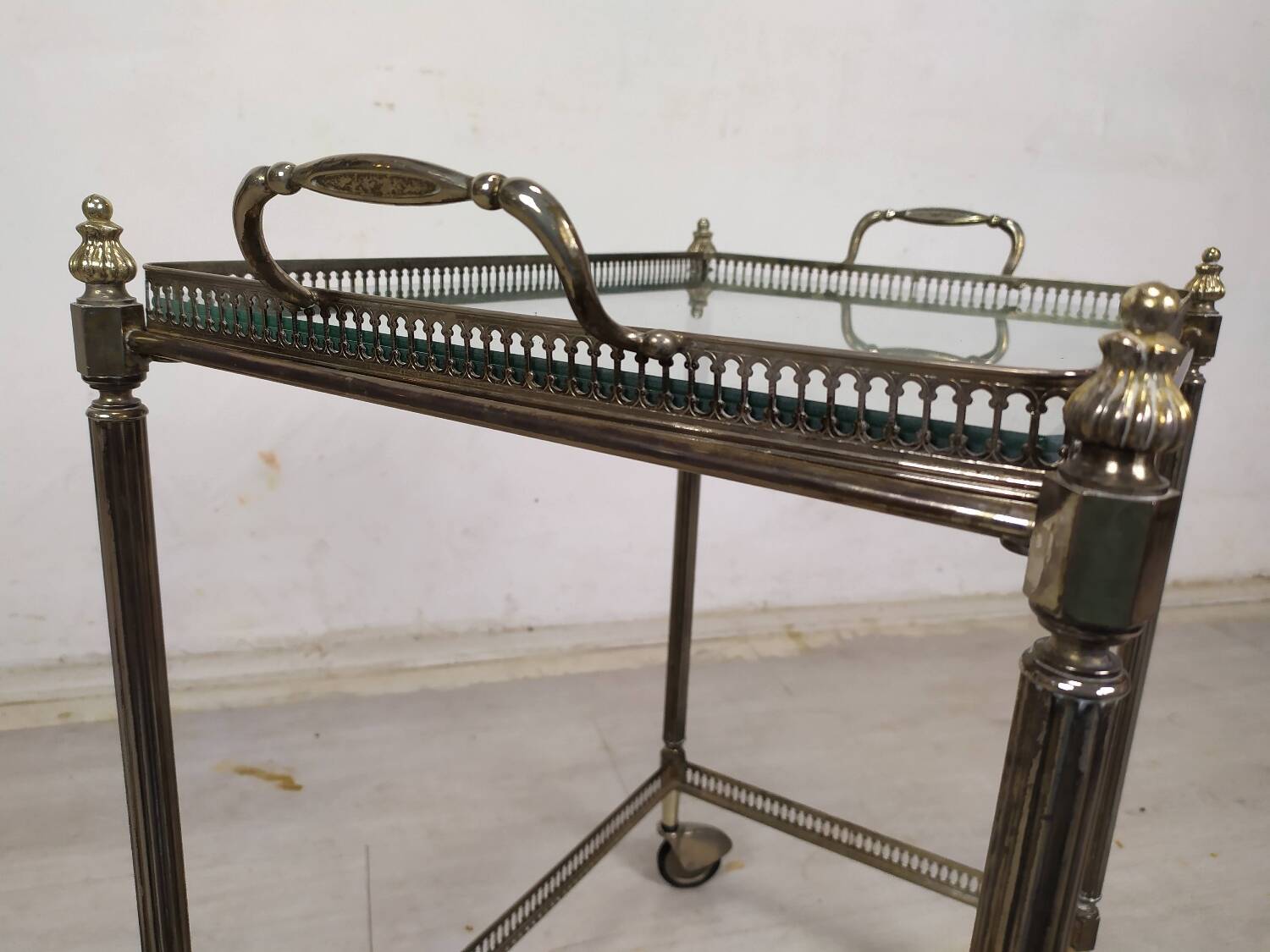 Silver-plated brass rolling trolley