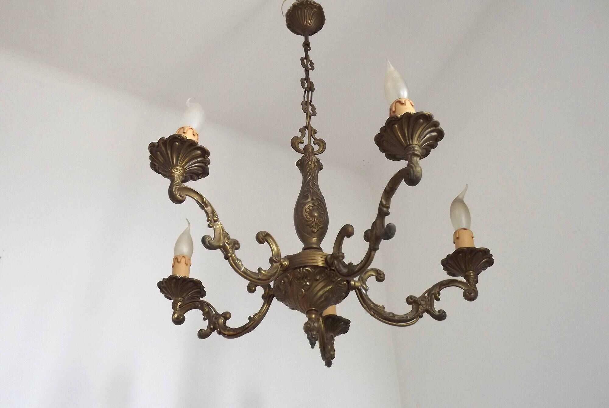 French Vintage Art Nouveau Bronze 5 Light Traditional Style Chandelier 5483
