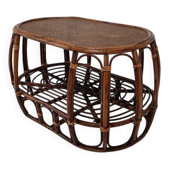 Table basse italienne en osier et rotin, années 1970