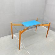 Glass coffee table with a wooden frame, 1960s, Czechoslovakia.