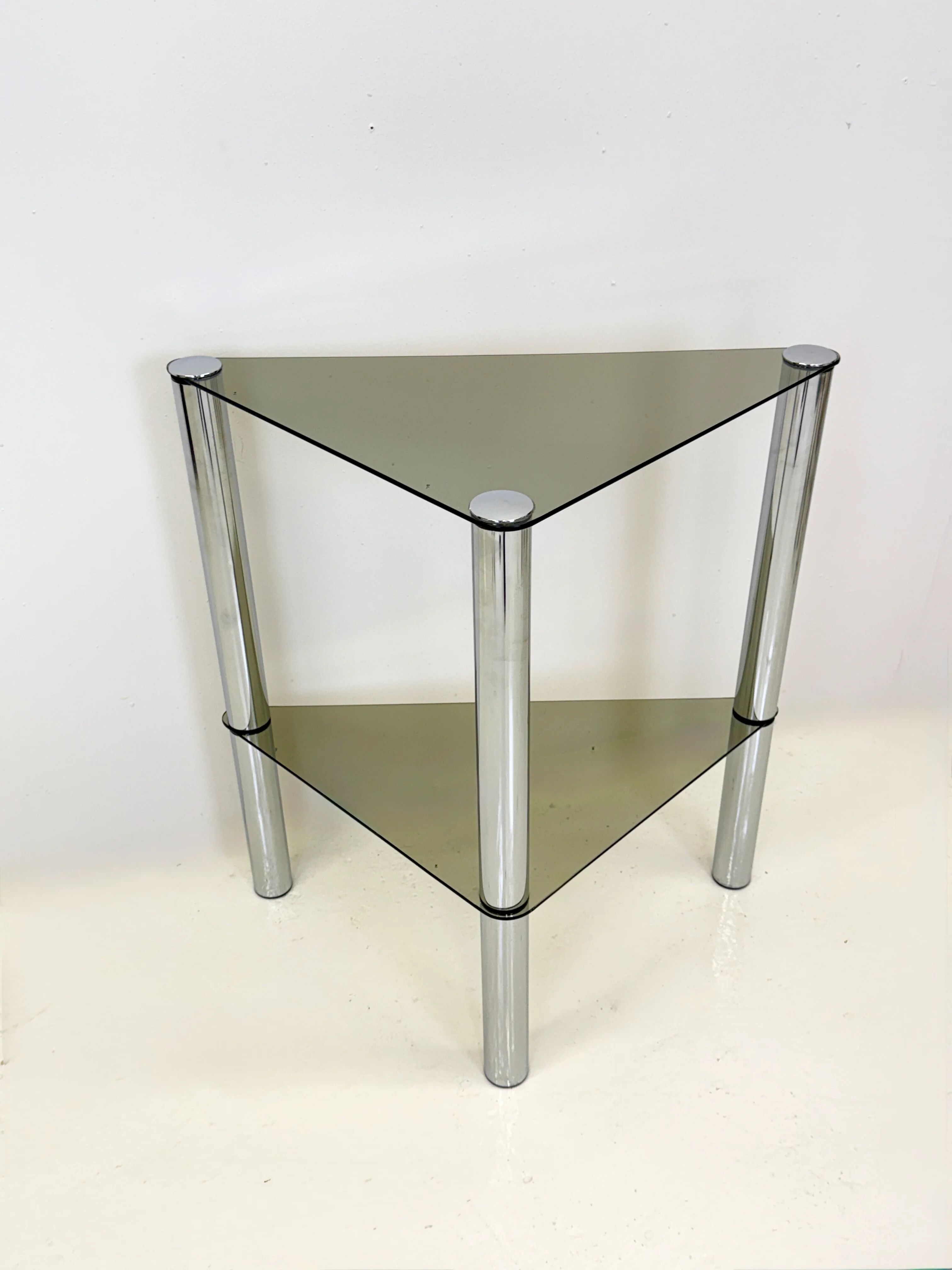 Smoked glass and chrome side table — France, 1970s