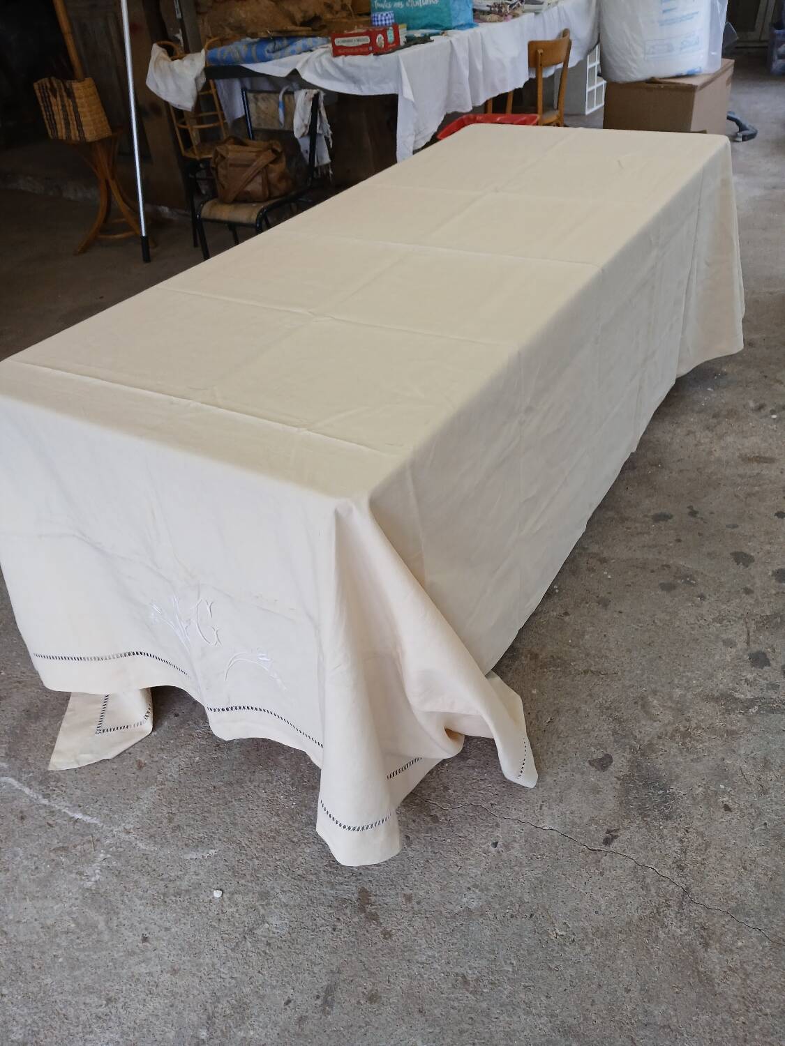 Pure linen canvas sheet/tablecloth/curtain "Blue flower"