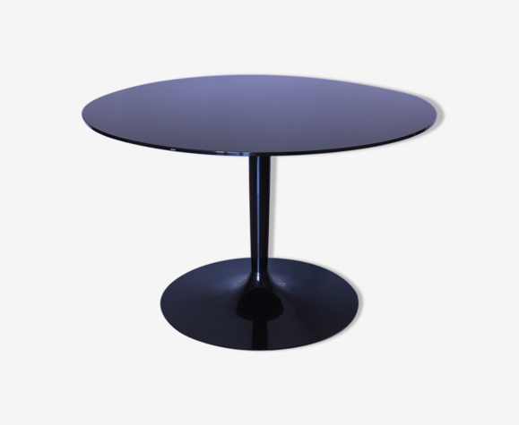 Round table in mirrored black glass, Italia1980s signed Calligaris | Selency