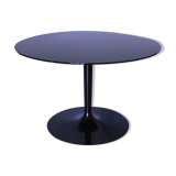 Round table in mirrored black glass, Italia1980s signed Calligaris
