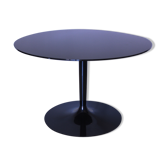 Table ronde en verre noir miroir, Italia1980s signé Calligaris