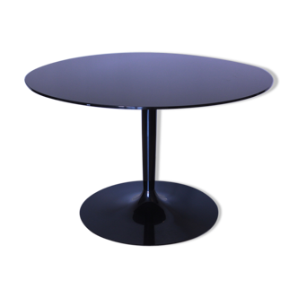 Round table in mirrored black glass, Italia1980s signed Calligaris