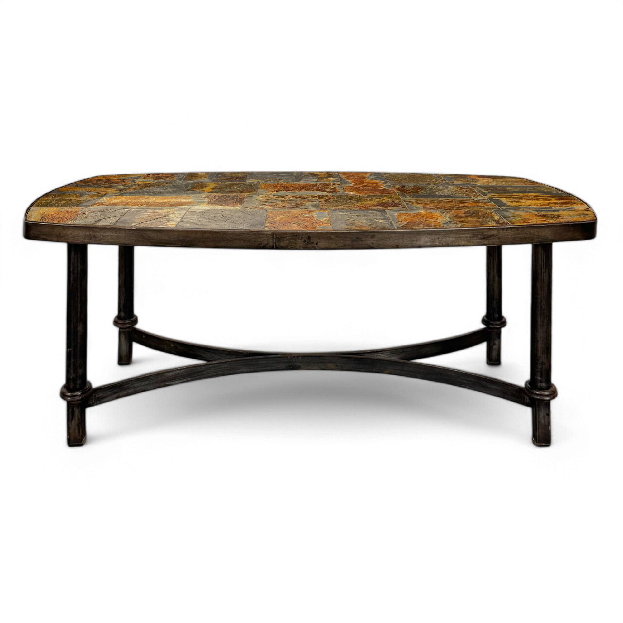 Wrought iron coffee table with slate top