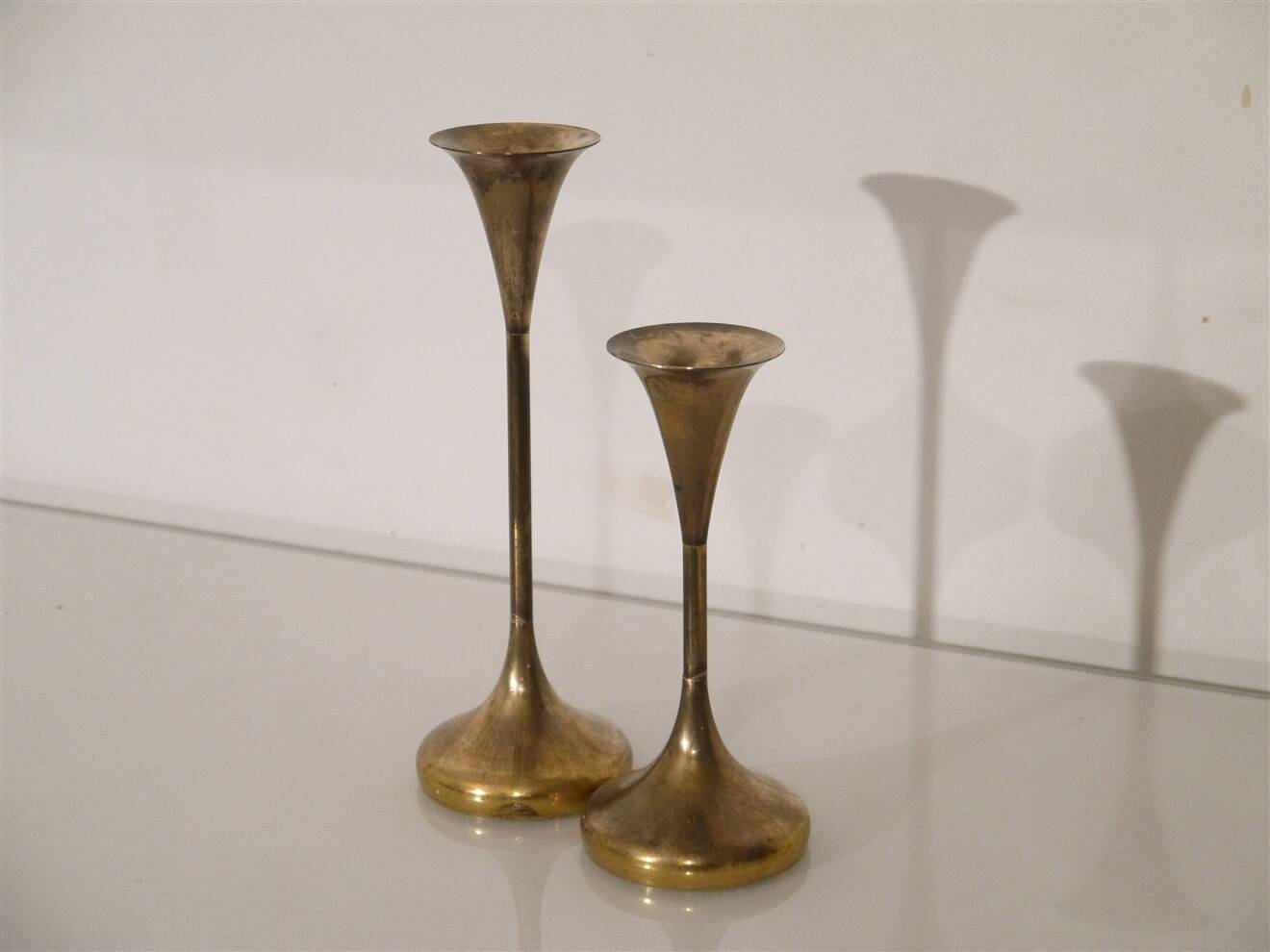 Danish brass candlestick pair from the 1970s.