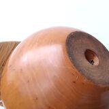 Wooden ball lamp with raffia lampshade 70s