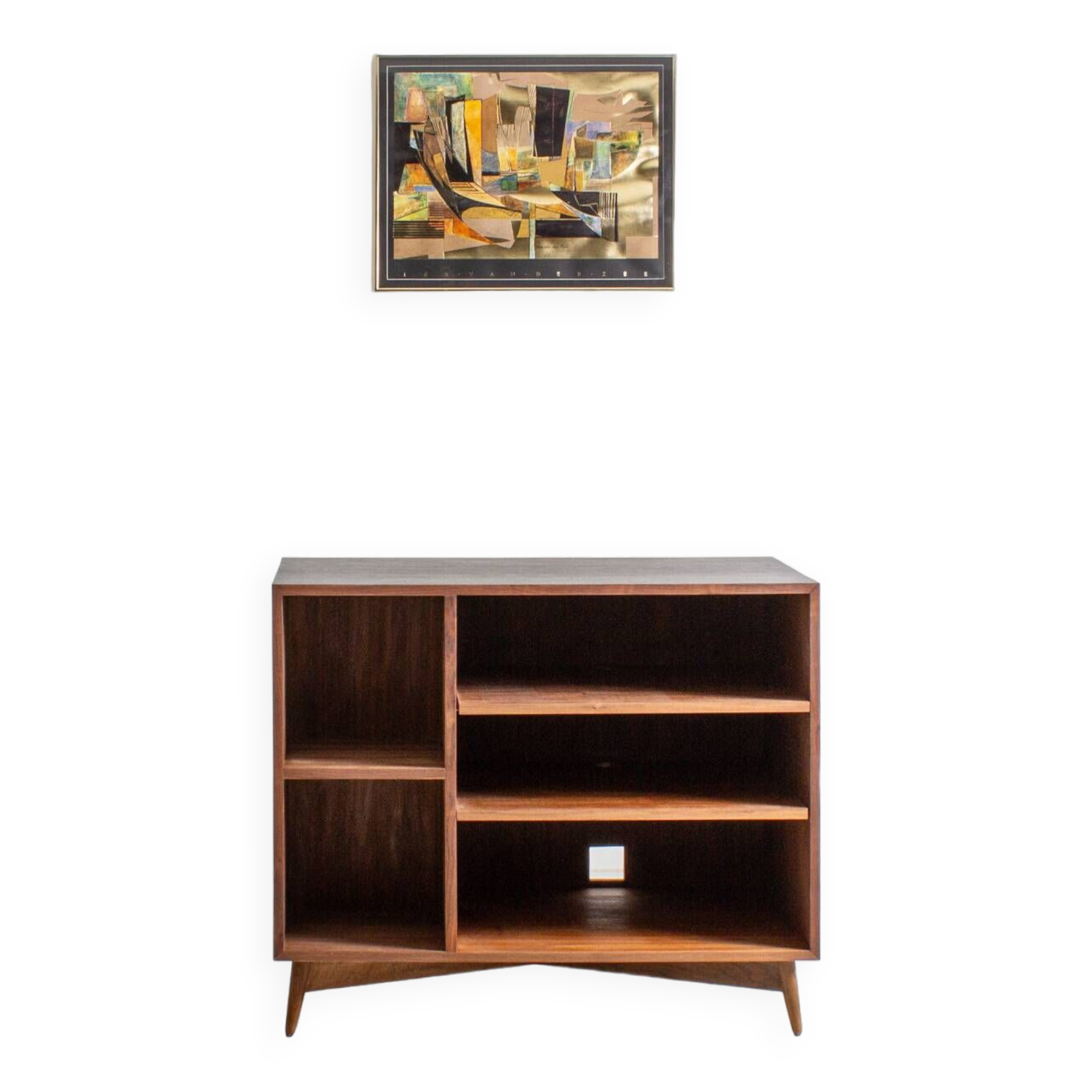 Chest of drawers in walnut and black paint, solid walnut base