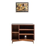 Commode en noyer et peinture noir, piétement en noyer massif