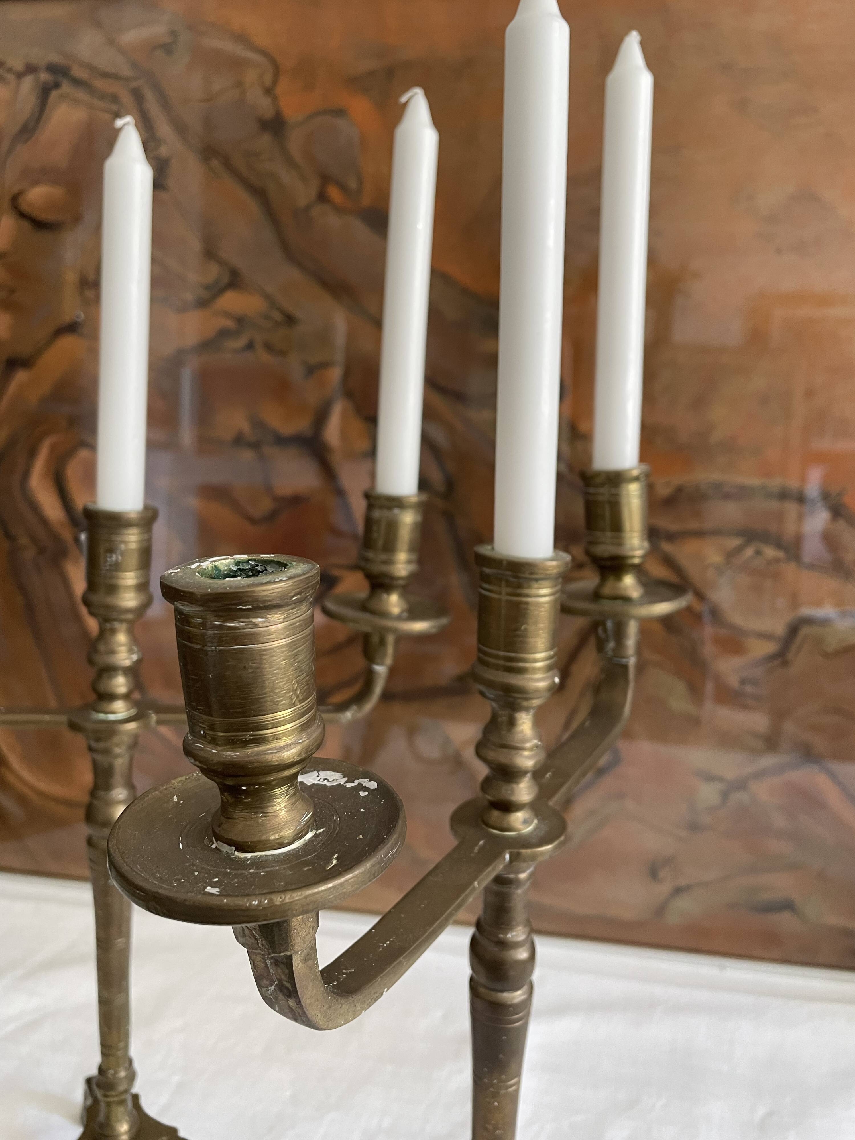 Pair of 3-spoke brass candlesticks