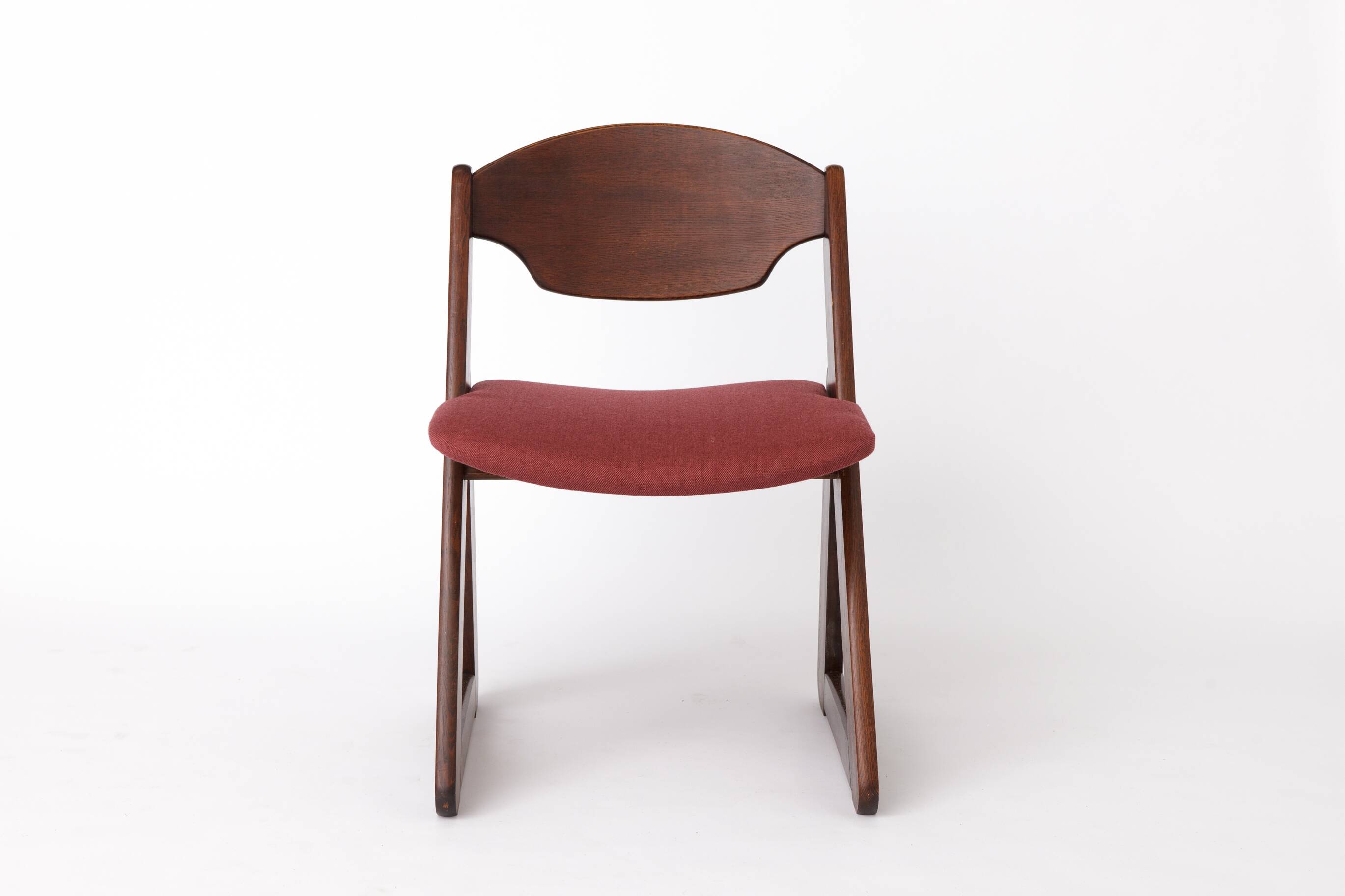 1 of 2 Vintage Italian Chair, 1980s, Dark Beechwood, Burgundy Upholstery