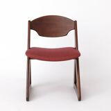 1 of 2 Vintage Italian Chair, 1980s, Dark Beechwood, Burgundy Upholstery