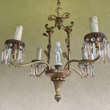 Antique bronze chandelier with porcelain angel.